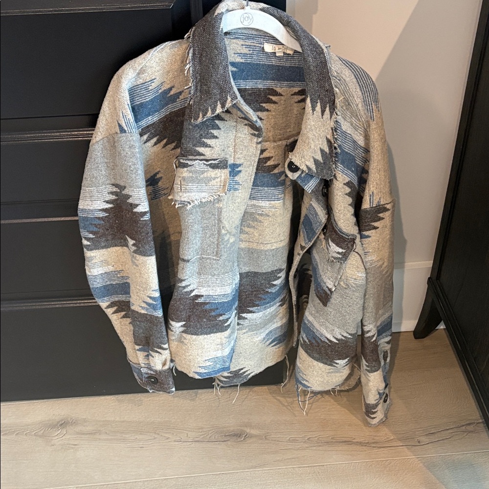 LA MIEL woman’s Patterned Jacket - Blue, Gray, and Brown